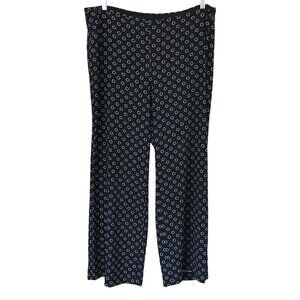 Talbots Size 16 indigo Lifesaver Print Wide-Leg Pants Blue White Nautical